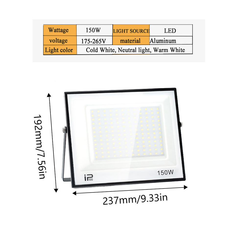 Foco LED impermeable IP66 220V 20W 30W 50W 100W 150W 200W 300W reflectores para exteriores iluminación de cartelera de fábrica al aire libre: L / RGB