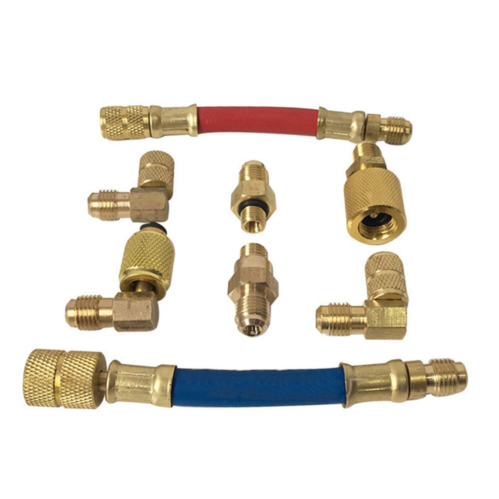 8Pcs Car Air Conditioner Refrigeration R134A R12 Converting Adapter Hose Set Kits Joint Quick Remover Installer Quick Coupler: Default Title