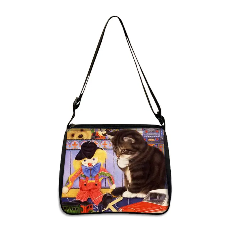 Bolso de mano con dibujo de gato para mujer, bolsa con estampado de Gatito Travieso, longitud ajustable, de almacenamiento, ideal para