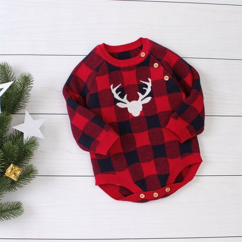 Emmababy Natale Appena nato Del bambino Della Ragazza del Ragazzo Maglia A Maniche Lunghe Pagliaccetto di Natale Cervi plaid Tuta