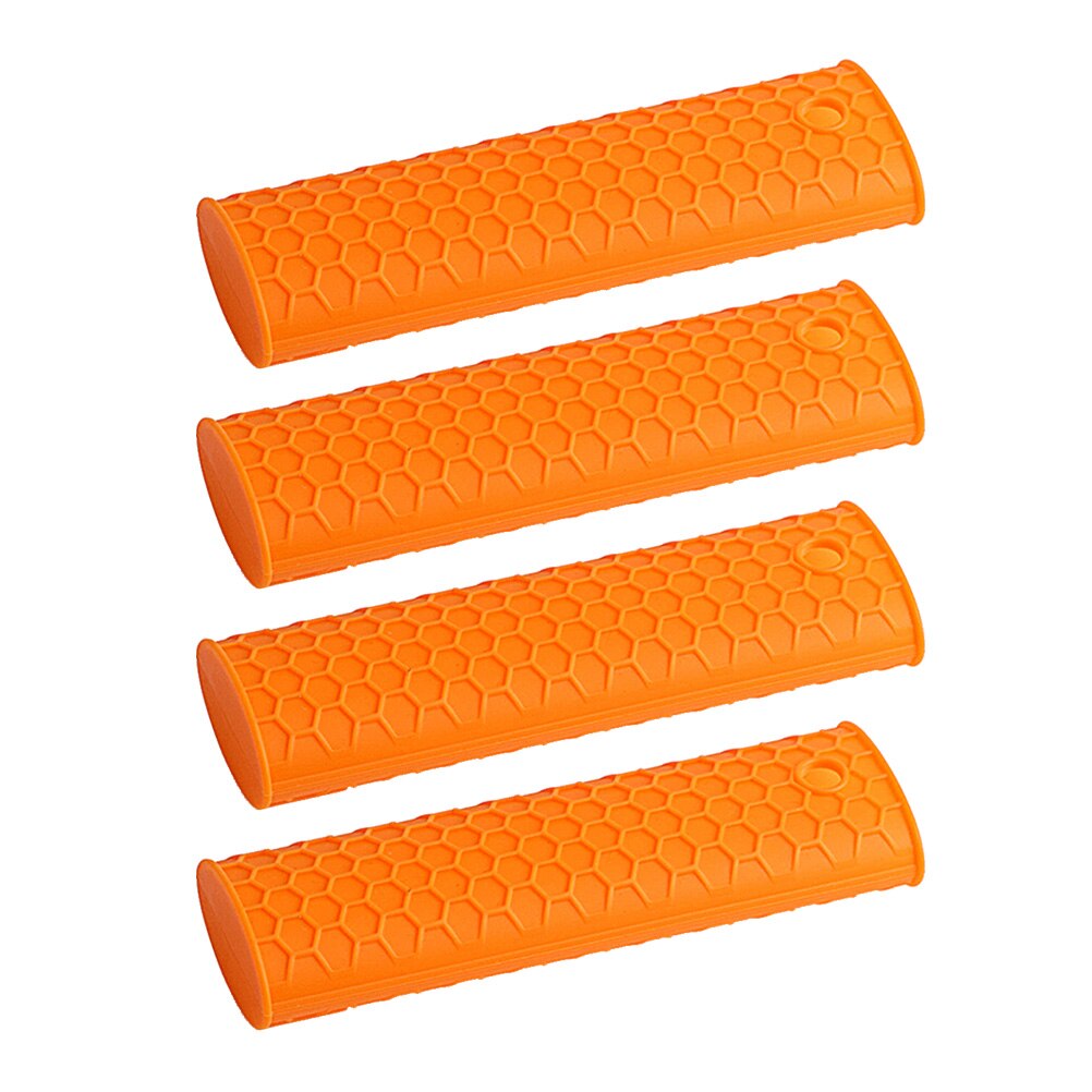 4 Pcs Pot Handvat Houder Siliconen Antislip Hittebestendige Mouw Grip Pan Handvat Cover Pannenlap Voor Metalen Frituren pannen Koekenpannen: Orange