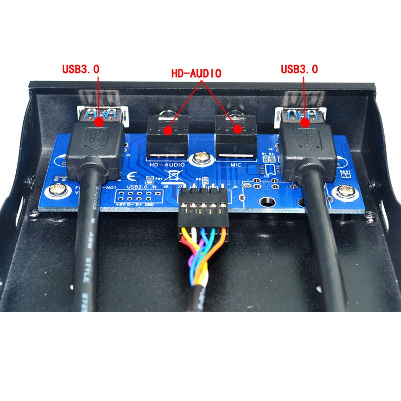 Divisor de concentrador USB 3,0 de 2 puertos, Audio HD, conector para auriculares de 3,5mm, interfaz de micrófono, adaptador de soporte de Panel frontal para PC, Bay de disquete de 20 pines y 3,5"