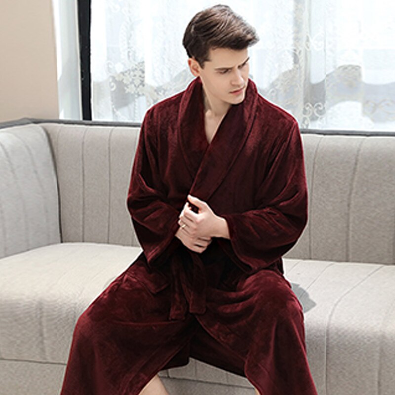 albornoz hombre kimono hombre Los de invierno Albornoz ropa de dormir pareja de franela gruesa de terciopelo traje de baño homewear con cinturón