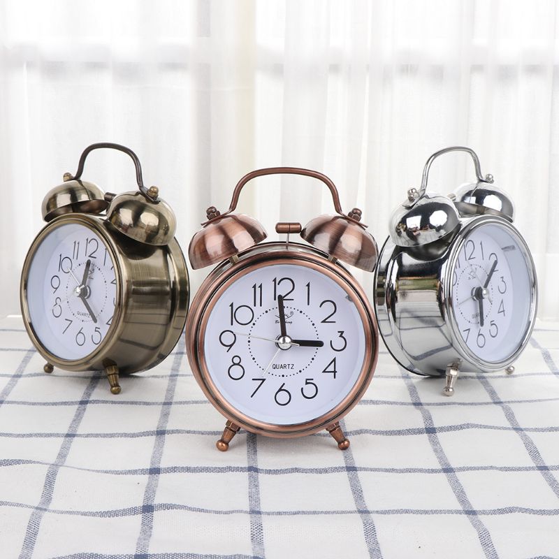 Retro Desktop Mechanical Alarm Clock Night Light Dual Bell Bedside Silent Metal Digital Bedroom Home Decoration