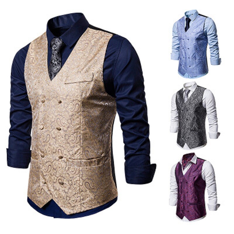Dubbelrijs herenvest casual paisley bloemenprint colete social luxe heren bruidsvesten gilet kostuum heren