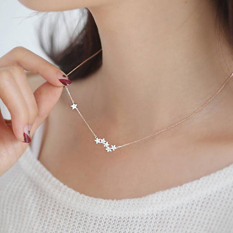 Double Fair Ins Style Collarbone Chain Micro Zircon Little Stars ColorPendant Necklaces For Women Jewelry KBN397