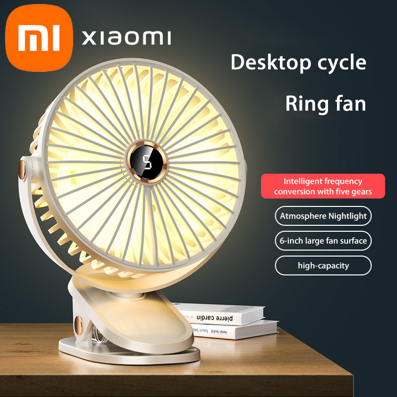 Xiaomi 8000mAh ventilateur à clipser 5 vitesses silencieux Rechargeable bureau Portable circulateur d'air ventilateur sans fil avec lumière LED pour le Camping