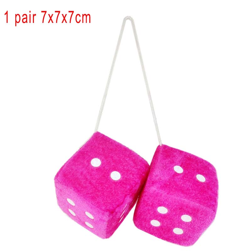 1 par fuzzy terninger prikker spejlbøjle dekoration bil styling tilbehør: 7cm- rose rød