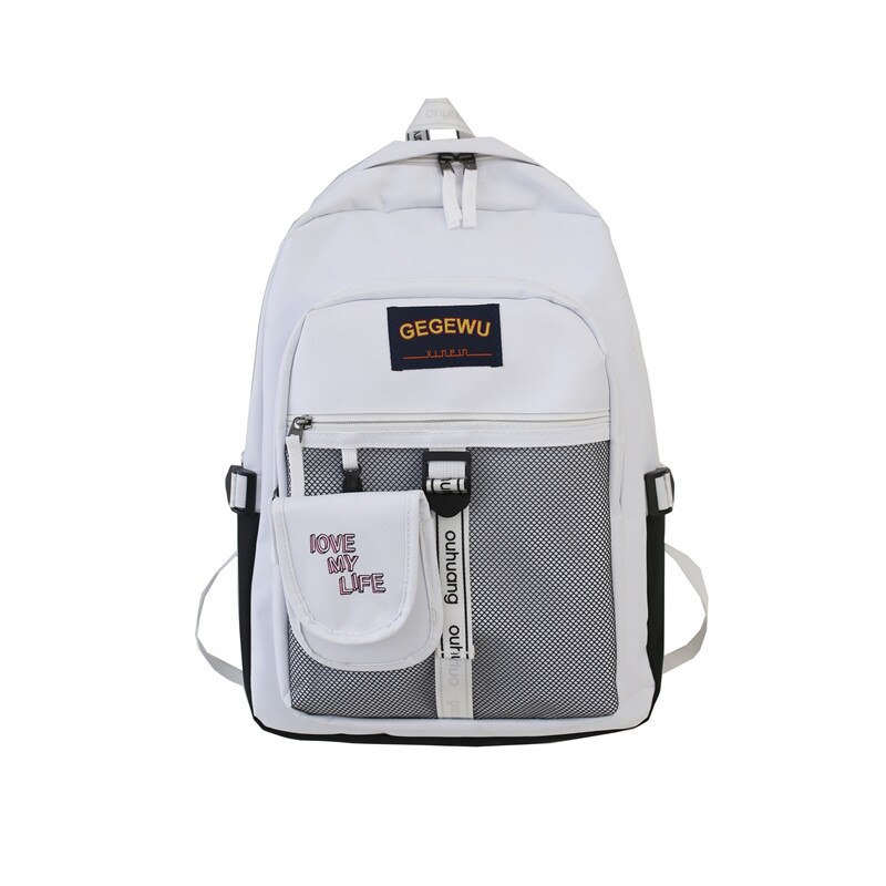 Junior High School bags Backpack Girls Boys Teenage Personality Street Large bag school Women Bookbags Student Bagpack Campus: white