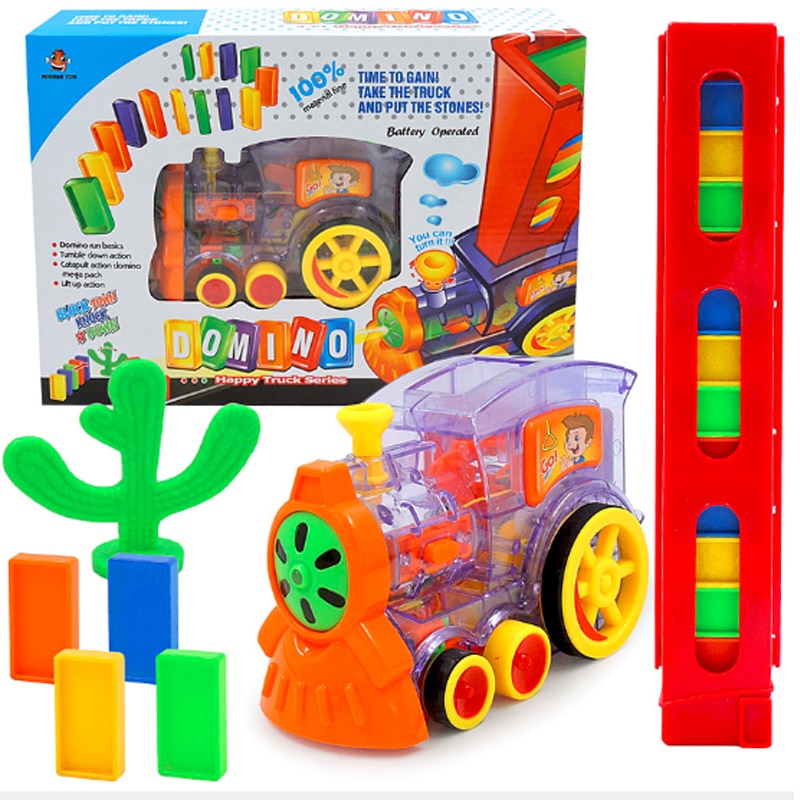 80Pcs Domino Elektrische Domino Auto Trein Model Automatische Set Up Kleurrijke Plastic Domino Speelgoed Kerstcadeau Game Voor Jongen kids
