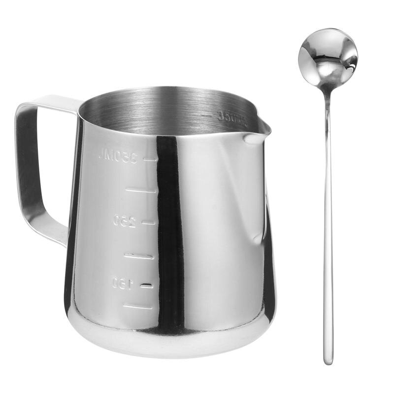 1Pc 350ml Milk Cup Coffee Frothing Cup Latte Art tool Premium Milk Frothing Pitcher Latte Art Cup For Cafe Home Bakery: 350ml with Spoon