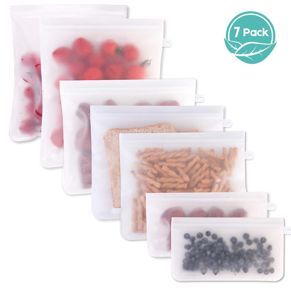 10Pcs Peva Silicone Voedsel Opbergtas Herbruikbare Vriezer Tas Lekvrij Top Zip Lock Tassen Keuken Organizer Vers Houden tas: 7 pcs