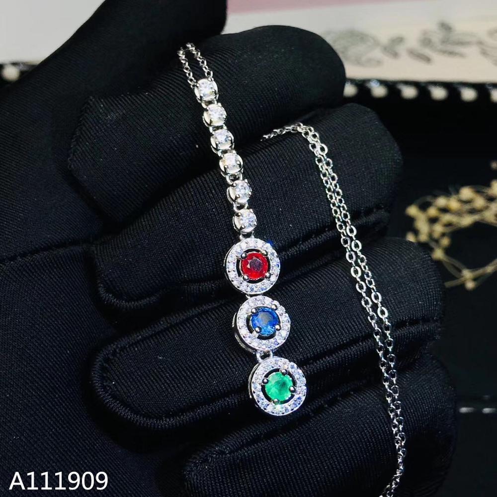 KJJEAXCMY boutique jewelry 925 sterling silver inlaid Natural Sapphire Ruby Emerald ladies necklace support detection