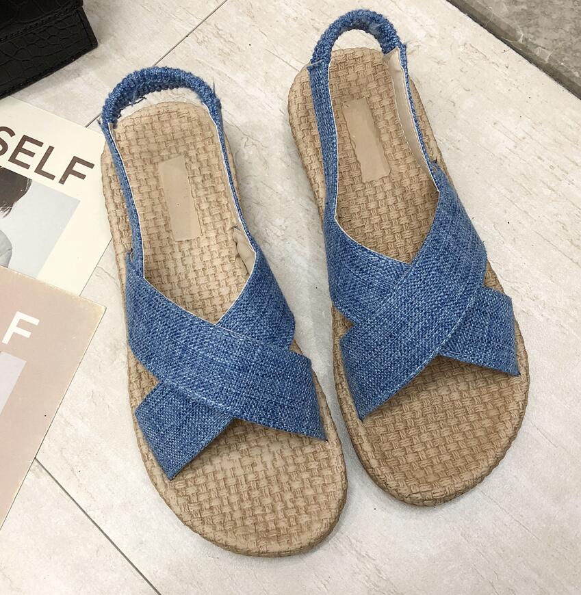 plus size 35-40 flats sandals women sandals slippers women female Gladiator walking flats Casual sandals shoes women Mujer #967: Sky Blue / 8