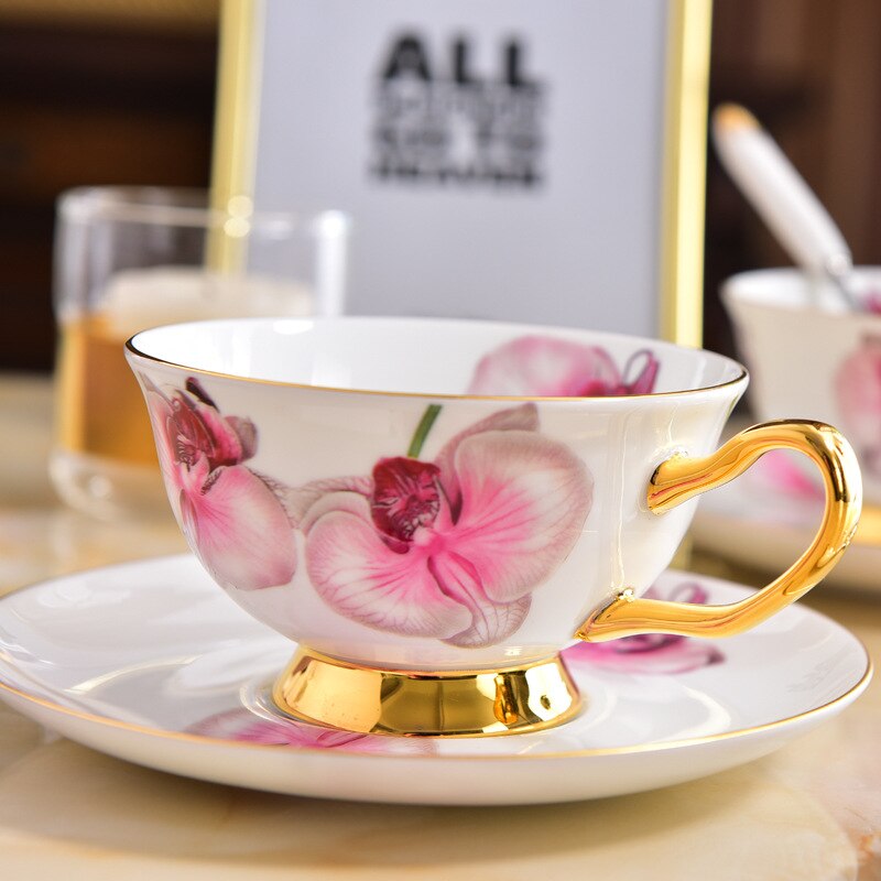 GLLead-tazas de café de cerámica con de flor rosa, juego de Taza de té y platillo de porcelana China, taza de porcelana de europea, bonito