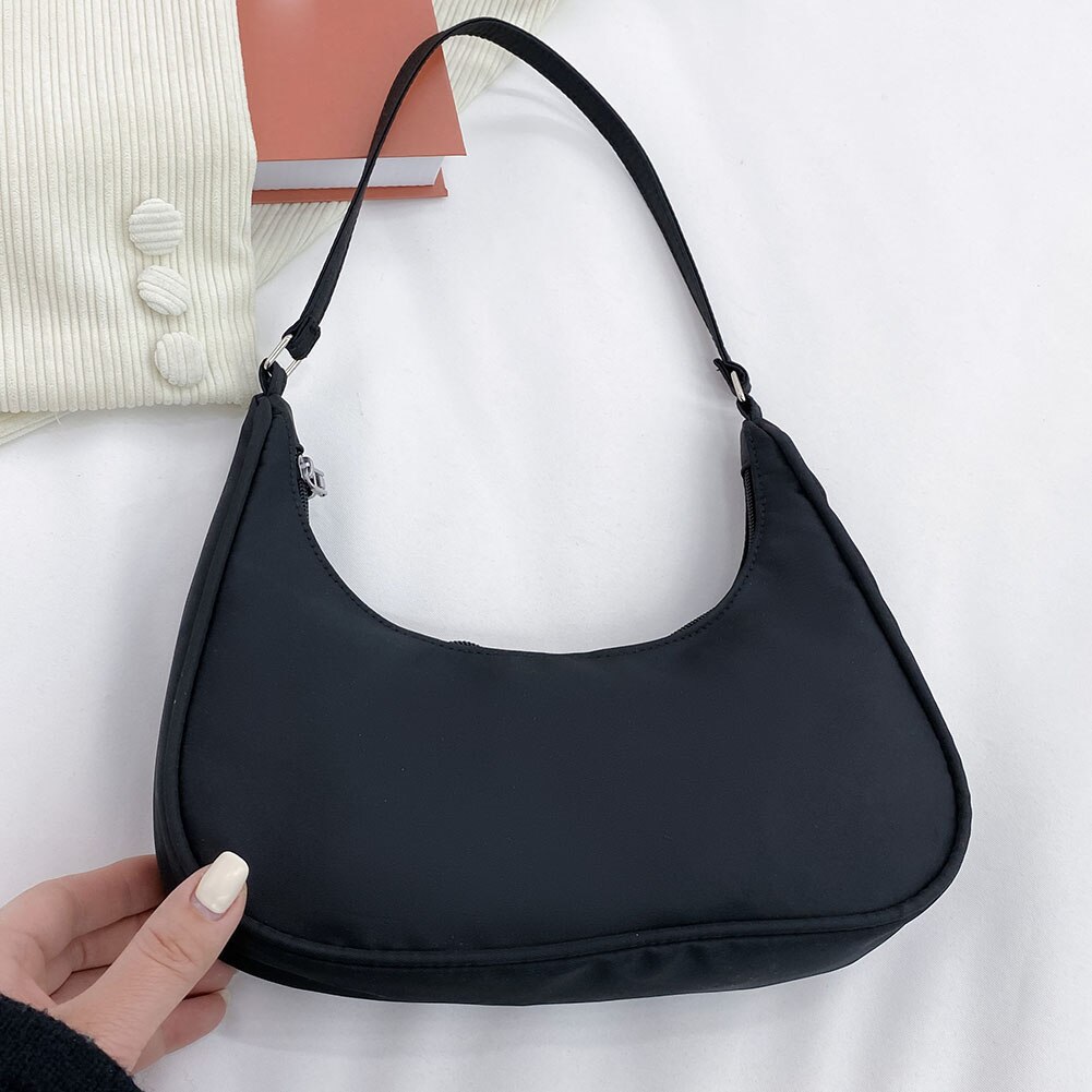 Mode Vrouwen Pure Kleur Schouder Onderarm Zwervers Zakken Casual Dames Rits Kleine Portemonnee Top-Handvat Handtas Voor Vrouwen trend: Black
