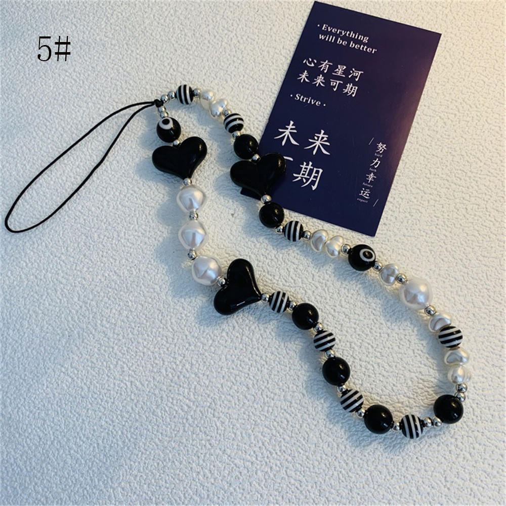 Unique Chain For Phone Mobile Straps Hand Made Charm Pearls Women Telephone Jewelry Beads Anti-Lost Lanyard Phone Accessories: heart
