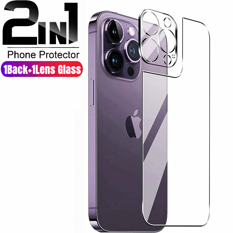 Vidrio templado trasero 2 en 1 para iPhone 16 15 14 13 12 Pro Max 15 Plus 15 pro max 16Pro Protector de pantalla trasera con lente de cristal: Lucent /  Opción3