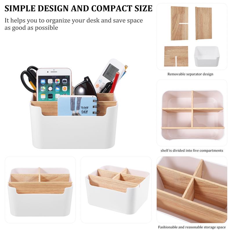 Remote Control Holder Wood Storage Box Multipurpose Desk Organizer Desktop Stationery Storage Box Jewelry Nail Makeup Container