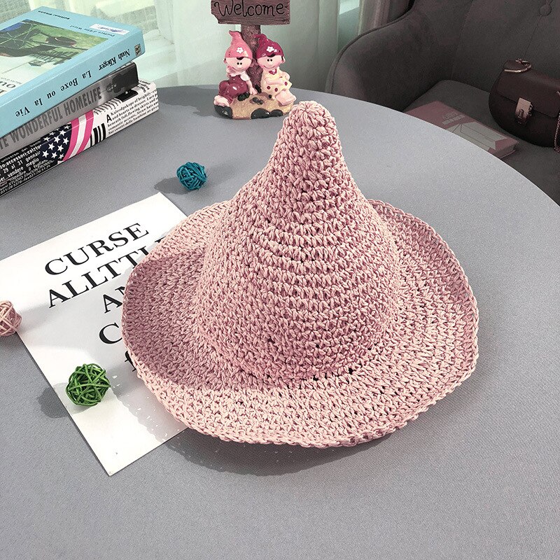 Sombrero de paja de verano para niña, bebé, playa, protección solar, gorra informal para niños, protección solar, protección solar, sombreros de bruja, gorras de Color sólido H7375: PinkA