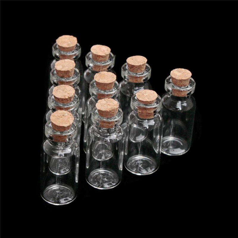 Mini vaso de 10ml de Uds. 1/3/5/10, pequeño tapón de corcho transparente, botellas de deseos, frasco de vidrio transparente, tapón de corcho para recuerdo: 3ml