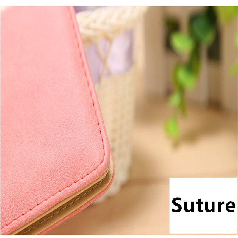 PU Leather Long Colorful Ladies Wallet Clip Thin Two Fold Women Slim Purse Letter Decoration Card Case