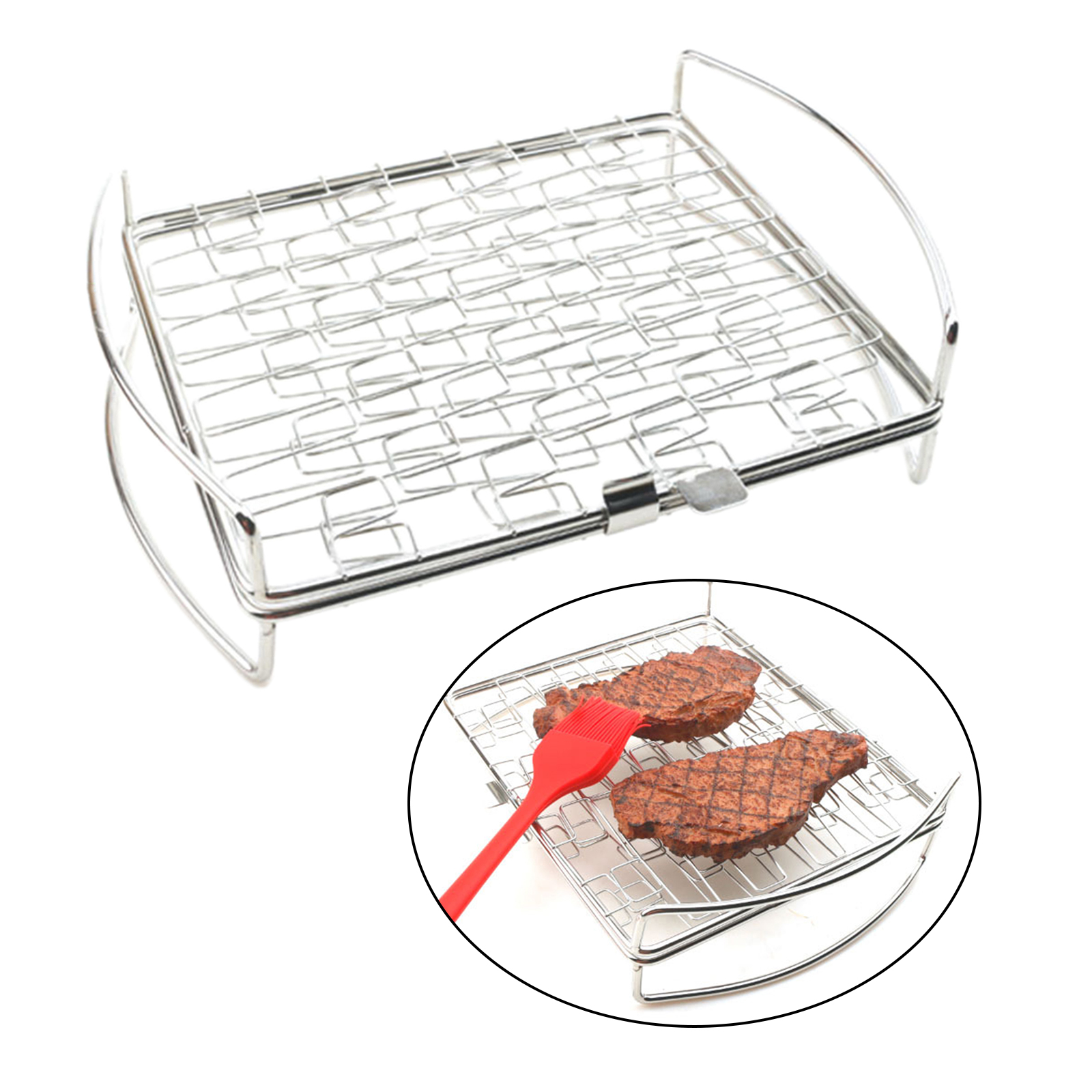 Cesta de parrilla de acero inoxidable antiadherente, red plegable para barbacoa, red para asar carne, pescado, pollo, herramienta de Picnic para acampar al aire libre