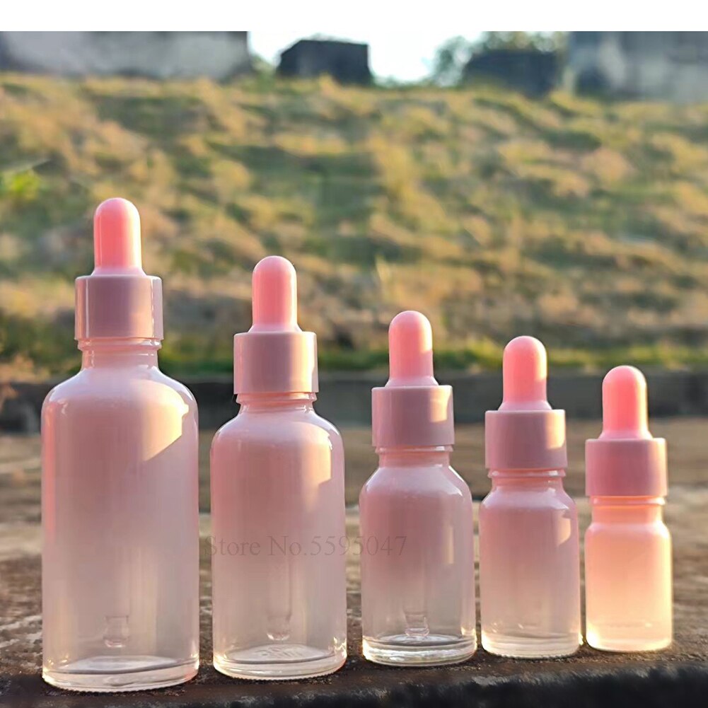 10 kpl 5ml 10ml 15ml 30ml 50ml vaaleanpunainen lasinen tippapullo pipeteillä tyhjät pullo hajustepullot