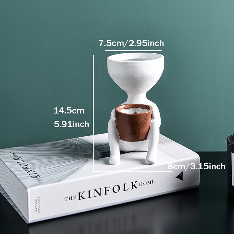 Humanoid Ceramic Flower Pot Character Sitting Posture Sculpture Vase Desktop Flower Arrangement Container Couple Ornaments: G