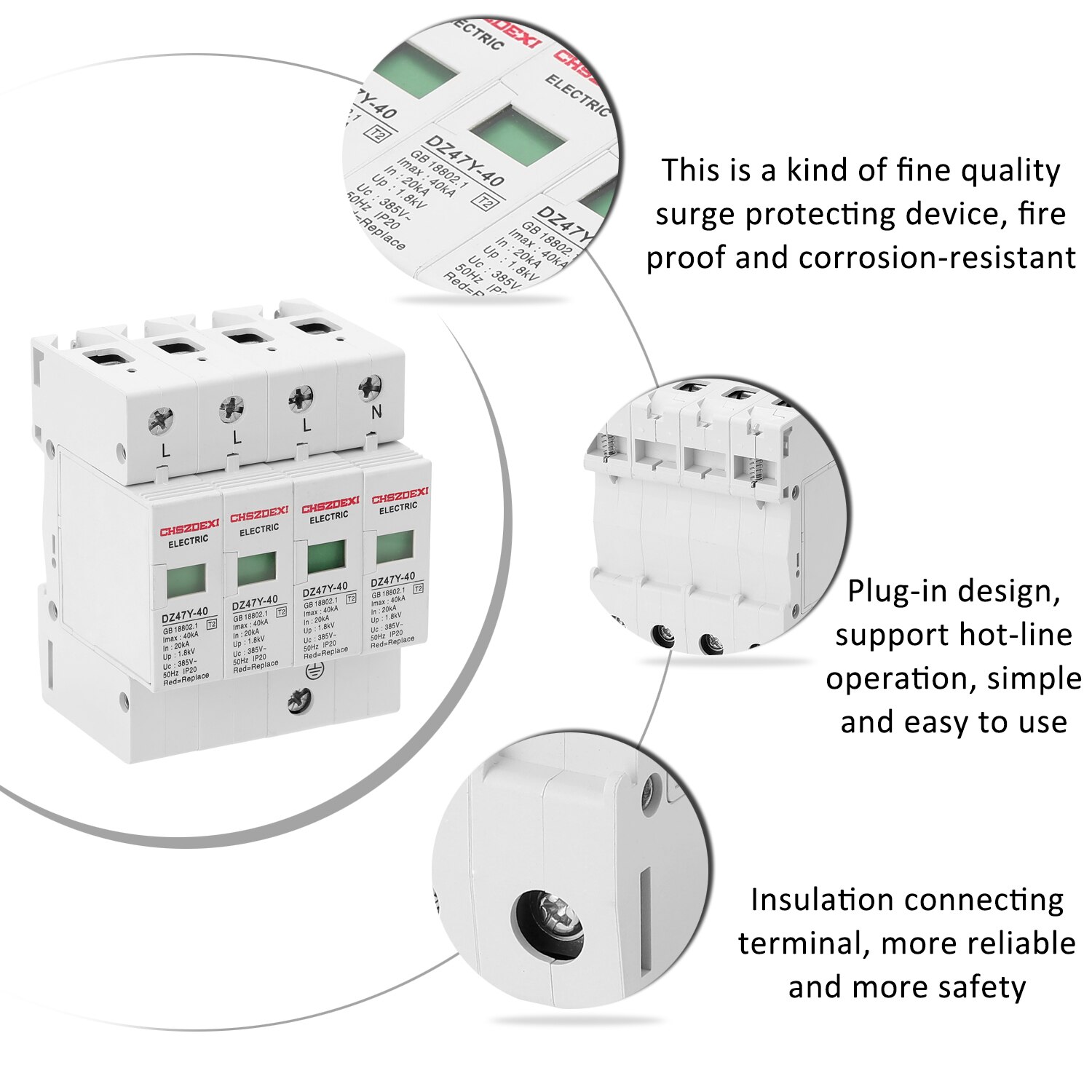 Parafoudre SPD 385V, dispositif de protection pour basse tension 4P