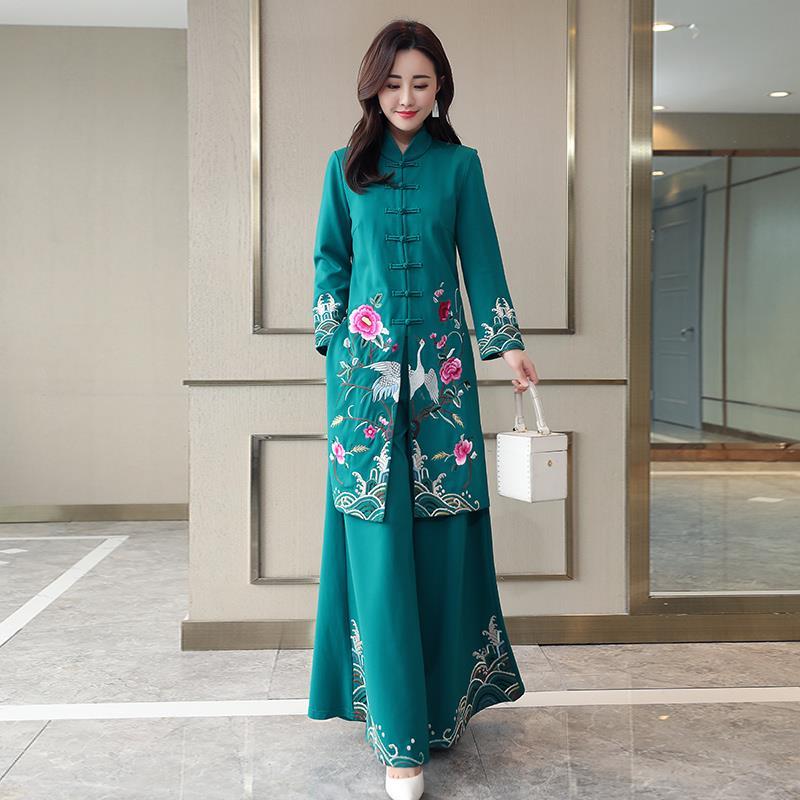 Vietnam Aodai Stili Vestito Lungo Qipao Cheongsam Cinese Vestito Tradizionale Cinese Principessa Chinoise due pezzi Delle Donne Vestiti di Pantaloni