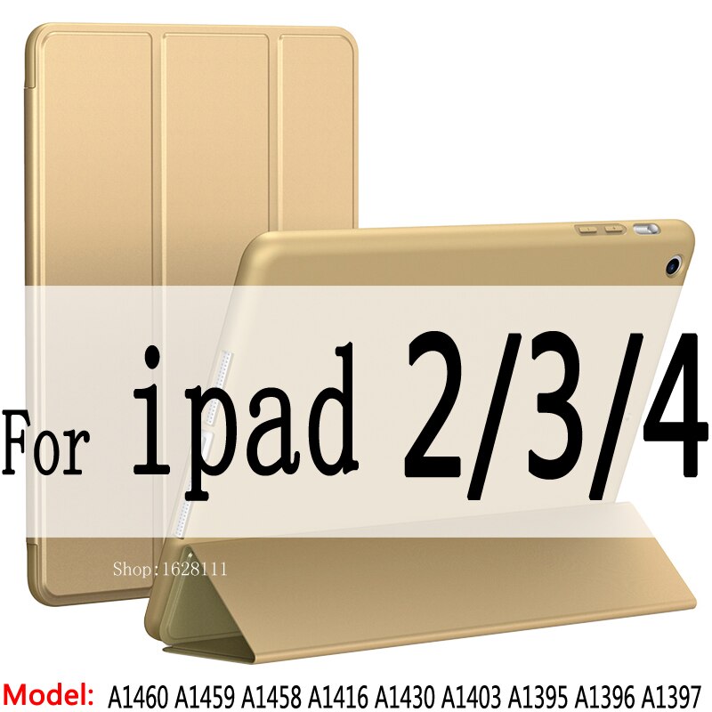 Enkelt for ipad pro 9.7 etui  / a1673 a1674 a1675,  mykt tpu skinn smart deksel for ipad 2/3/4 etui funda  a1460: 234 gull