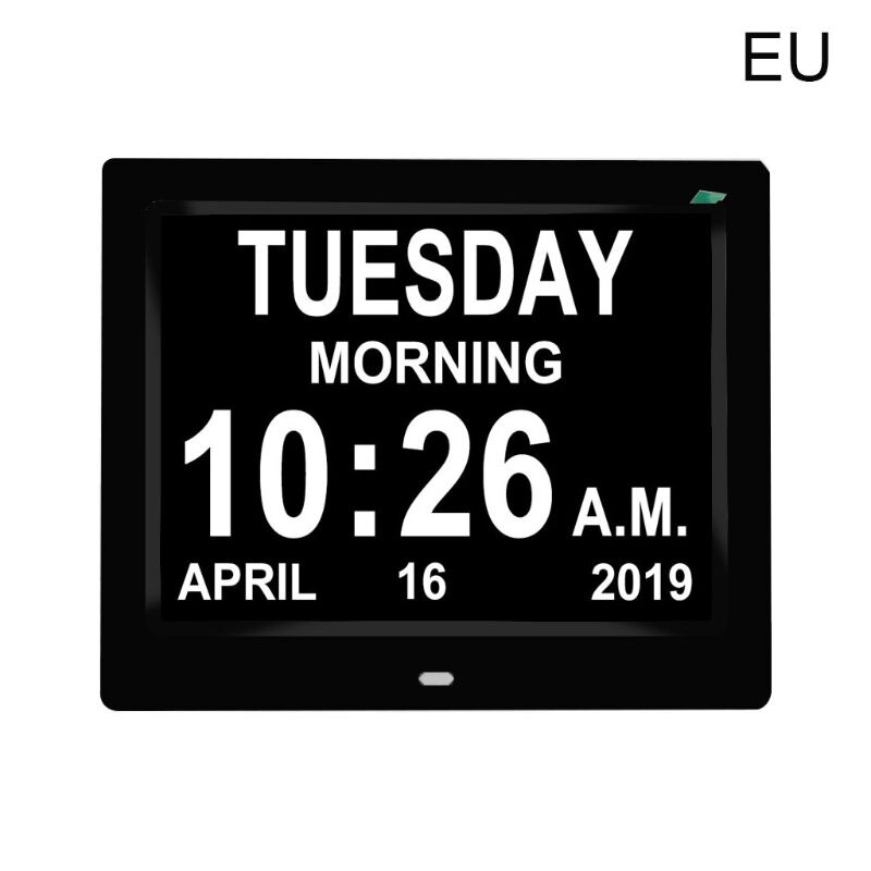 8Inch IPS Digital Clock Calendar with Date Day Reminder for Elderly and Children N1HF: EU  Black