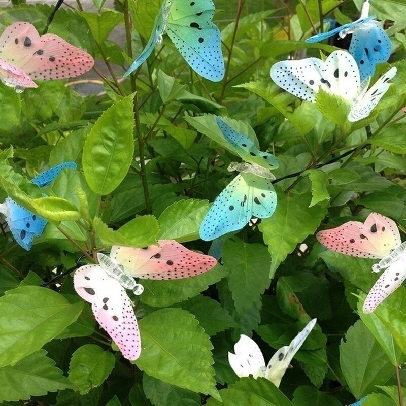 Tira de luces LED de 12 ledes de fibra óptica con forma de mariposa para decoración de jardín, luces solares para jardín
