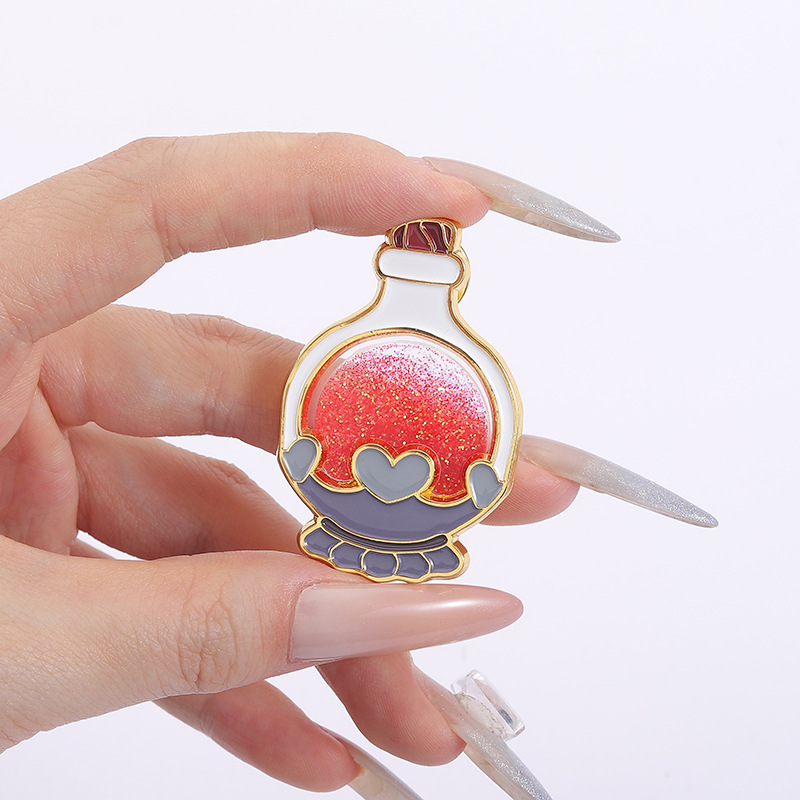 Glitter Magic Potion Bottle Enamel Pins Love Heart Star Witch Brooches Cute Fantasy Lapel Badges Jewelry For Girls