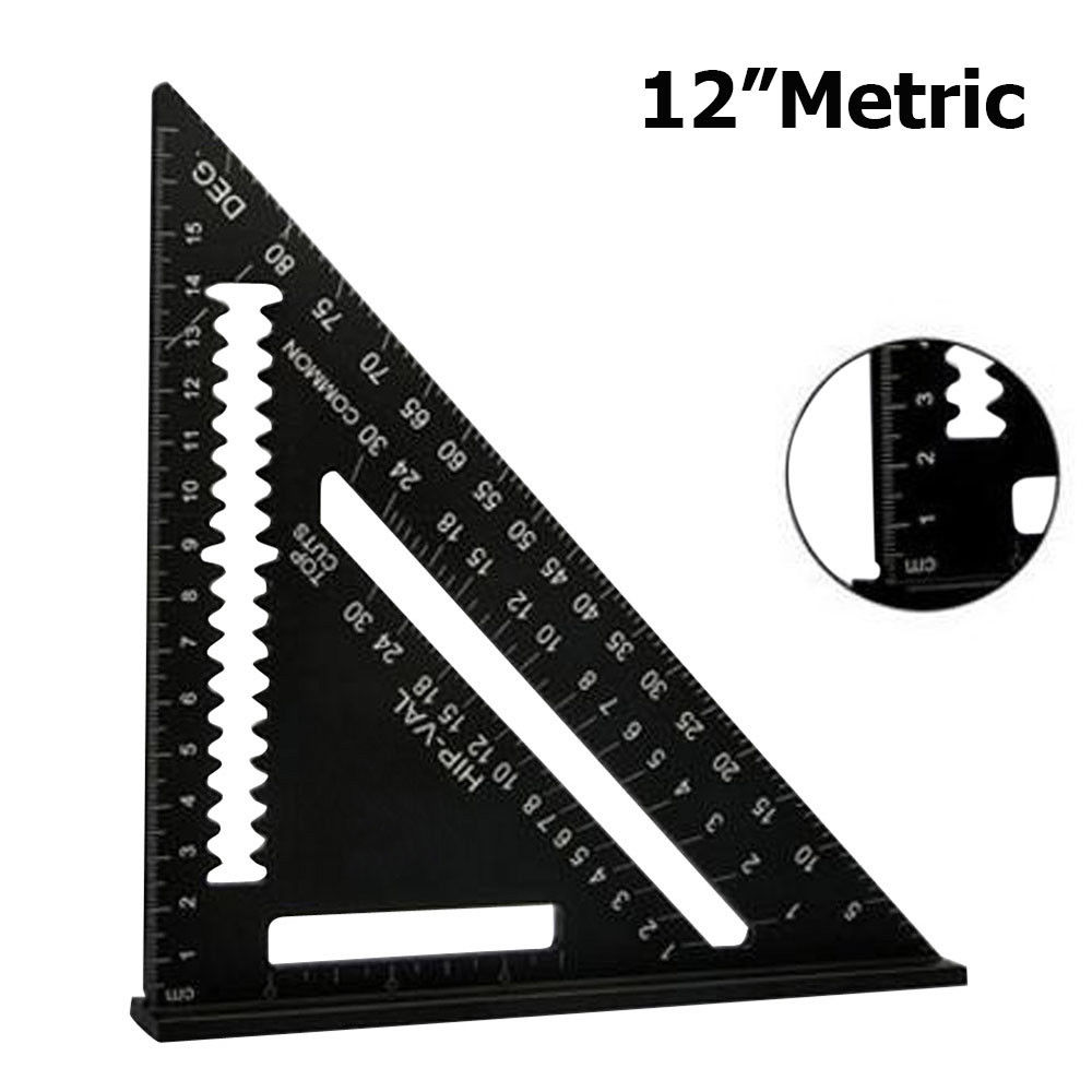 12 Inch Triangular Measuring Ruler Hand Tools Set Metric Aluminum Alloy Metric/Inch Square Roofing Triangle Protractor Tester