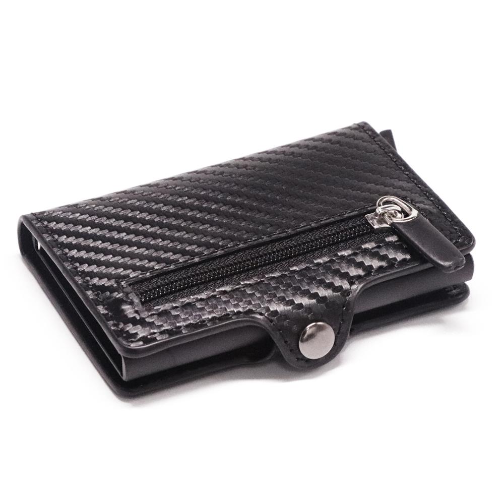 Cartera de cuero Pop Up funda de tarjeta imán de fibra de carbono monedero caja de aluminio Tarjeta de la cartera RFID hombres cartera titular de la tarjeta