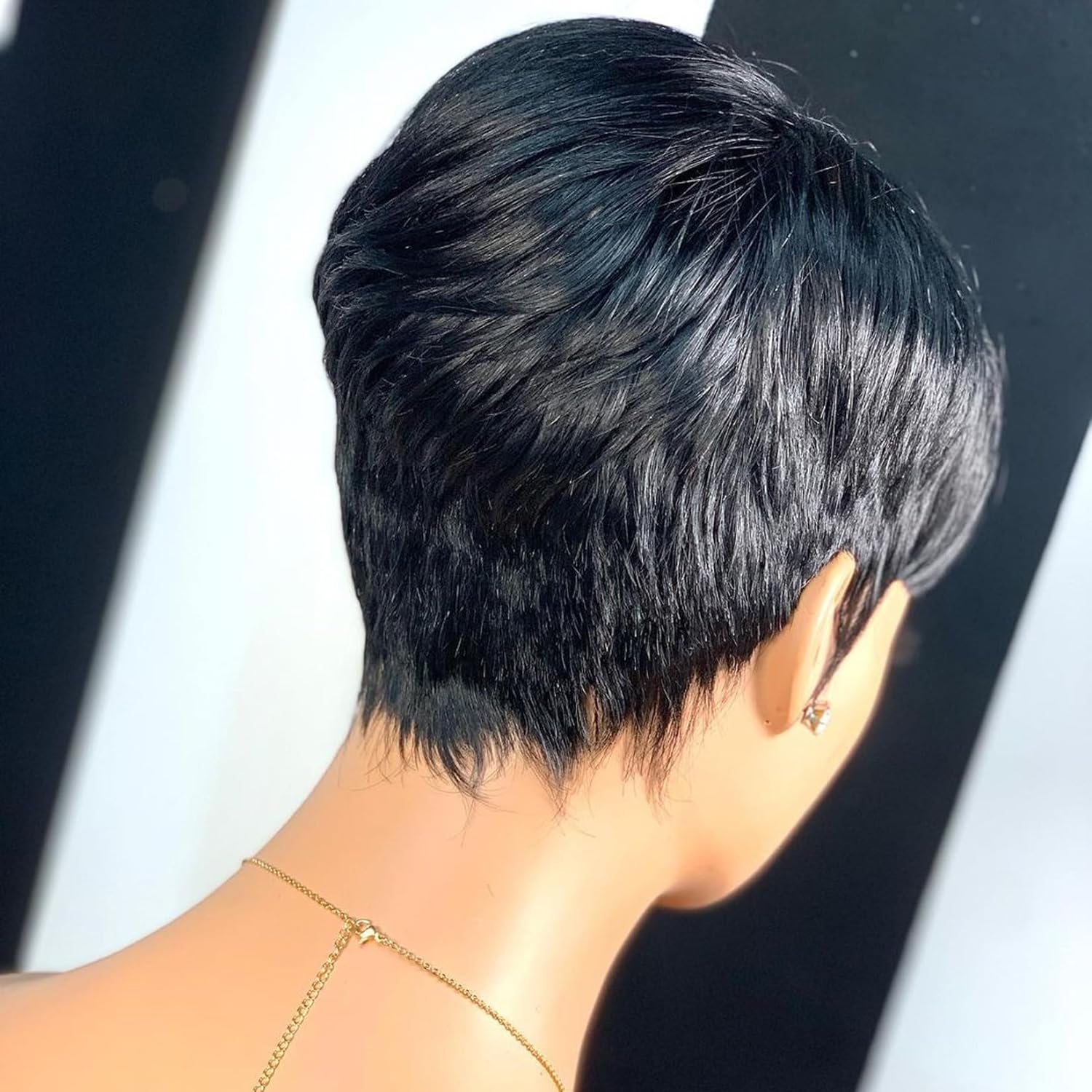 Pelucas de pelo corto, pelucas de cortes Pixie, pelucas cortas y rectas negras para mujeres, pelucas cortas sintéticas para mujeres negras, mujeres afroamericanas D