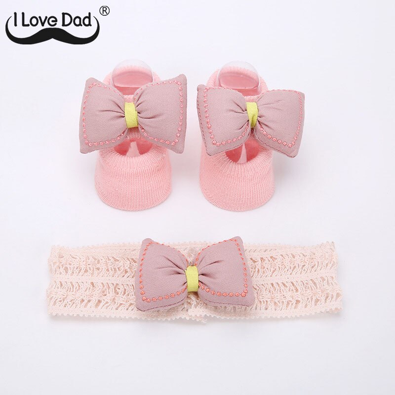 2Pcs/Set Cute Bows Baby Girl Headband Socks Set Lace Flower Turban Elastic Headbands Hairband For Girls Baby Hair Accessories: 01