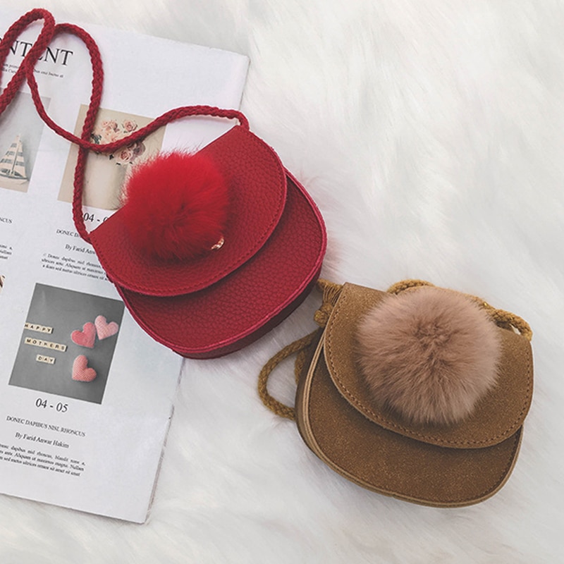 Kinderen meisjes schattige haarbal leren messenger bag handtas schoudertas voor babymeisjes mini crossbody tas