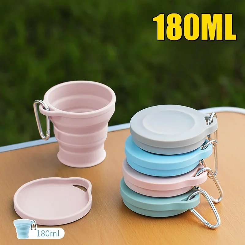 180 ml Klappbecher Mini Einziehbarer Becher Silikon Tragbare Teetasse draussen Reise Kaffee Teleskop Trinkbecher mit Deckel