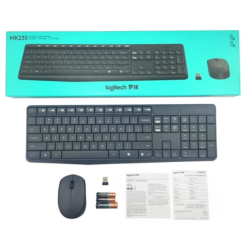Logitech MK235 Wireless Keyboard Mouse Combo Full-size 2.4Ghz Multimedia USB Optical Mice 1000dpi For Laptop Gamer Home Office
