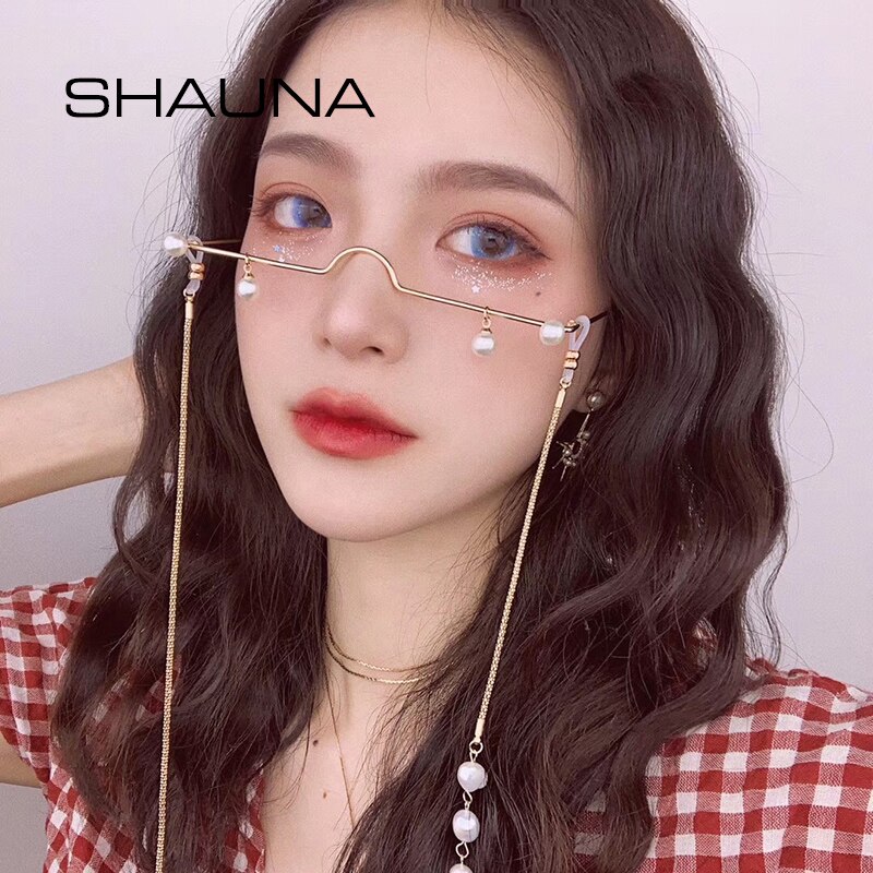 SHAUNA Simple colgante de perlas No de la lente de marco de gafas