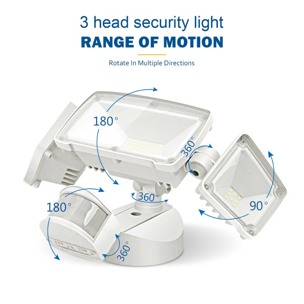 3 Head LED Security Lights Motion Outdoor Motion Sensor Light Outdoor 42W 3000 Lumens 6000k Waterproof Motion Sensor