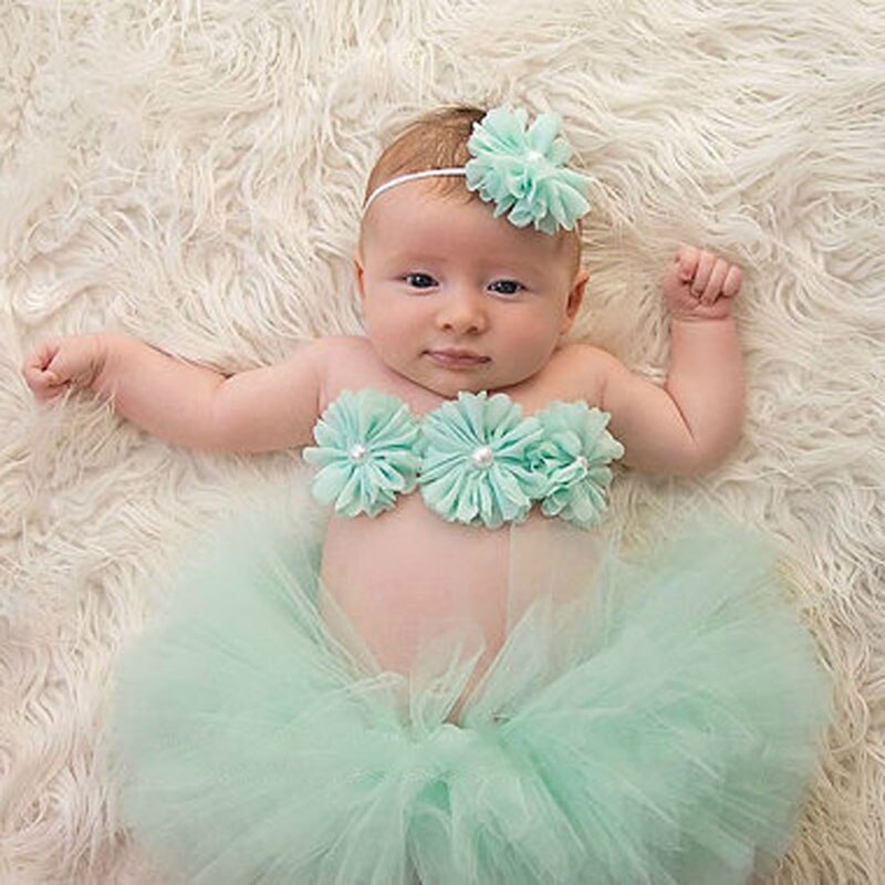 Top Verkoop Meisje Tule Tutu Rok En Bloem Hoofdband Set Pasgeboren Fotografie Props Baby Foto Props Baby: Mint Green