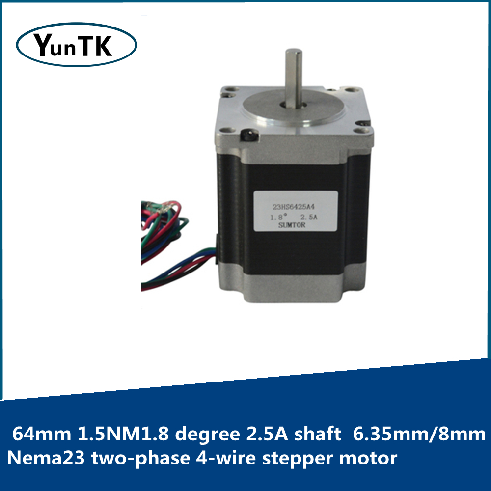 Nema23 two-phase 4-wire stepper motor 64mm torque 1.5NM1.8 degree 2.5A shaft diameter 6.35mm/8mm hybrid motor