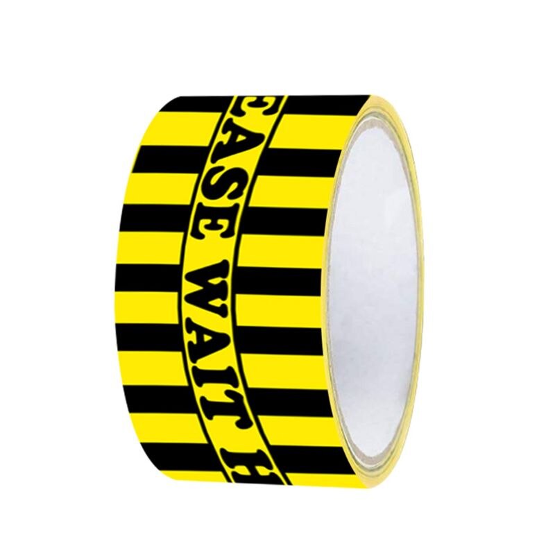 1Roll Please Wait Here Warning Floor Tape Social Distancing Marking Adhesive Tape Yellow 48mm x 33m