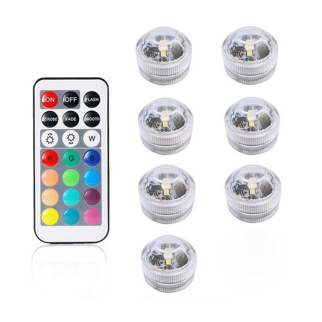 IP68 Waterproof Battery Operated Multi Color Submersible LED Underwater Light for Fish Tank Pond Swimming Pool Wedding Party: 1 remote 7 lamp