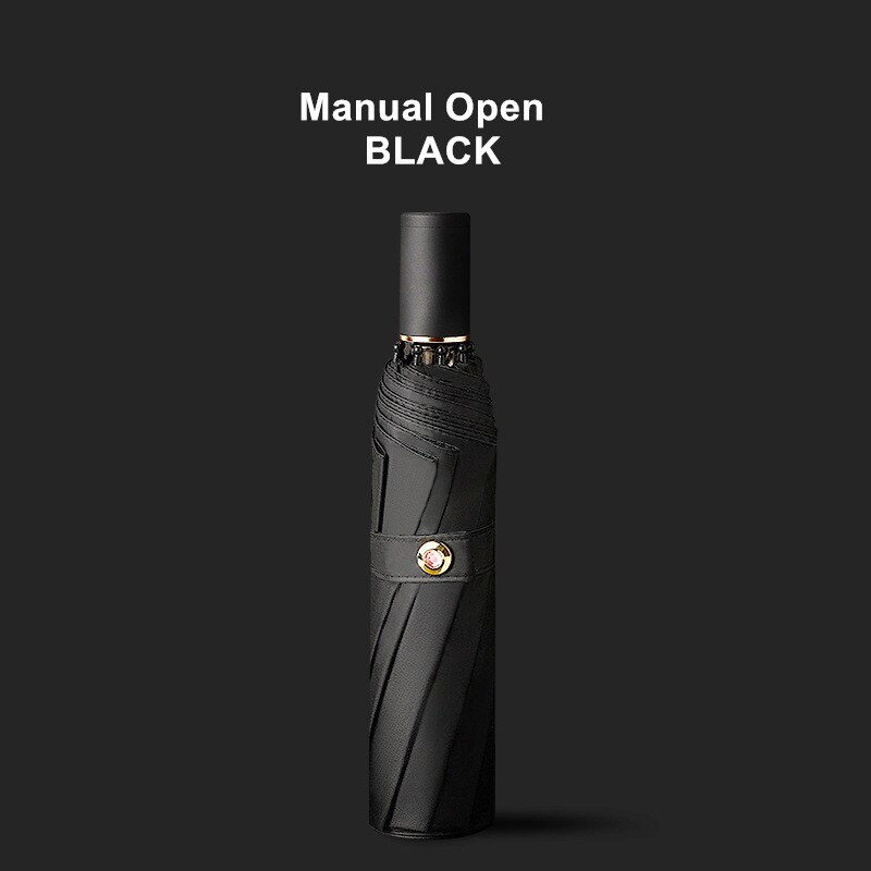 DMBRELLA Black coated 3 Fold UV Rain Women men Automatic windproof umbrellas male parasol Girls paraguas: Manual open-Black