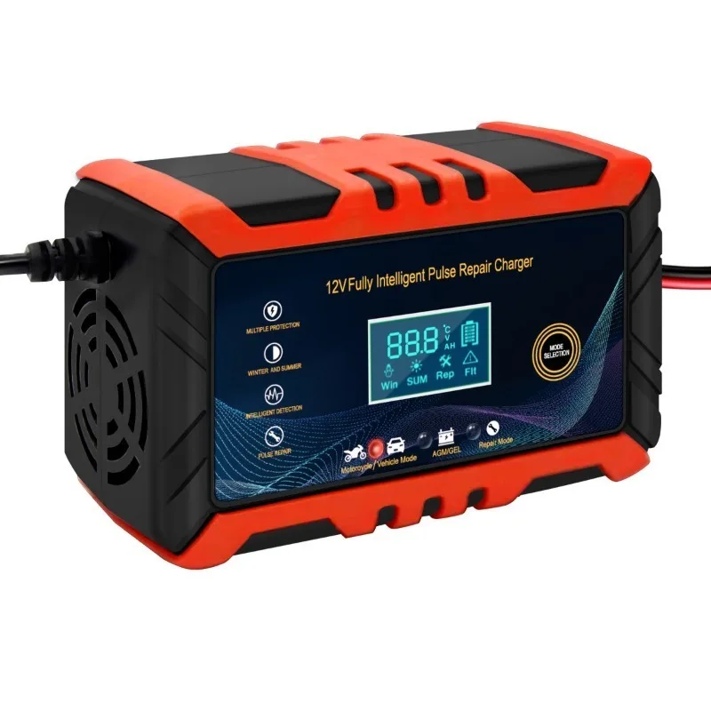 Car Battery Charger 12V Intelligent Pulse Repair LCD Display Car Battery Motorcycle Battery Charging Battery Repair Charger